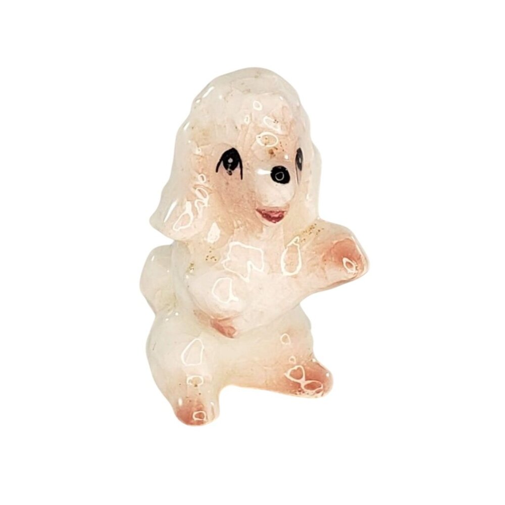 Vintage Poodle Pink White Miniature Figurine Puppy Begging Retro Style